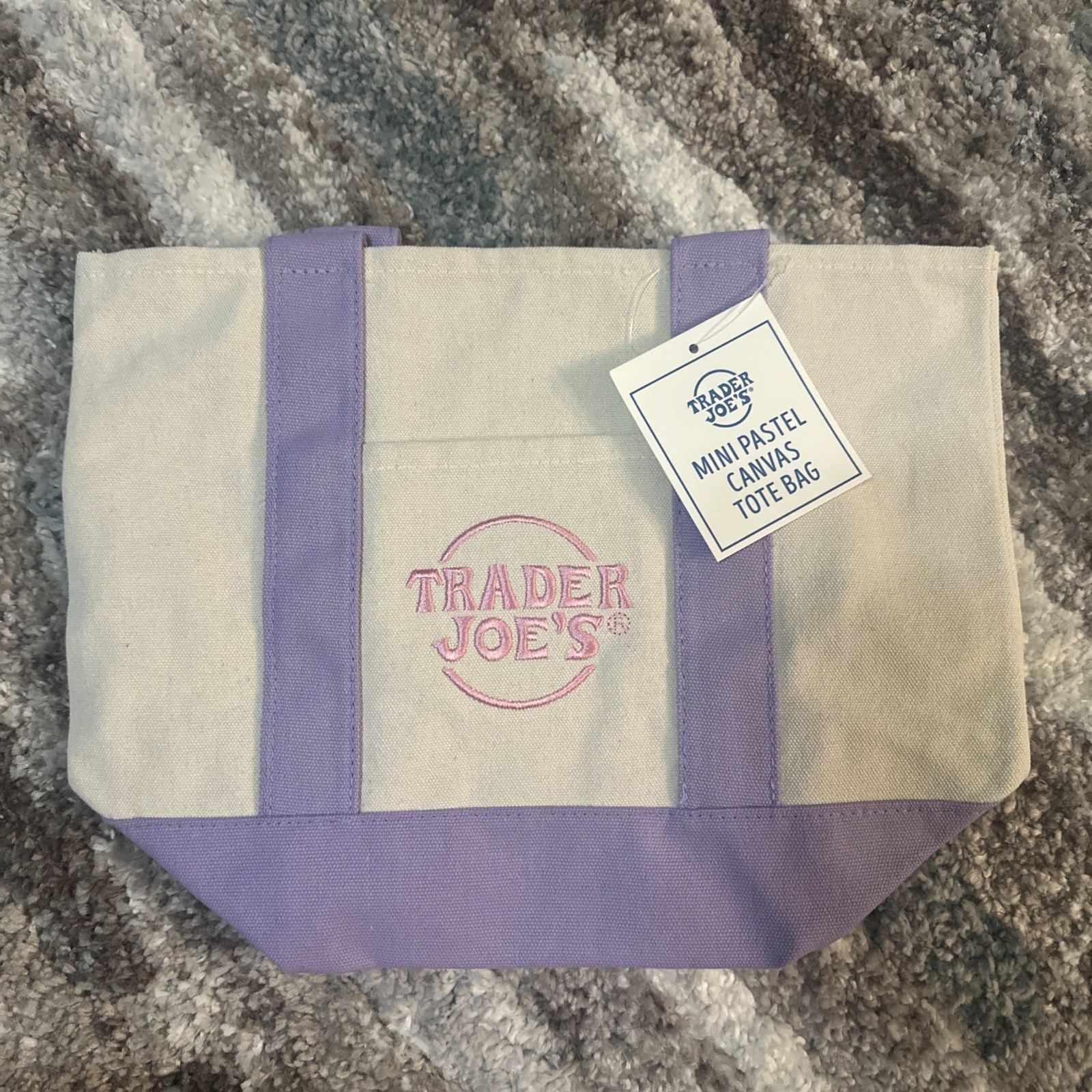 TRADER JOES Mini Canvas Tote Bag Spring 2025 Pastel Purple New