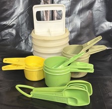 Lot of 22 Vintage Tupperware Lot Misc Measuring Cups, Spoons & Hamburger Press