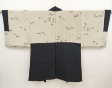 6525T04z640 Vintage Japanese Kimono Silk Men's HAORI Horse Dark green-gray