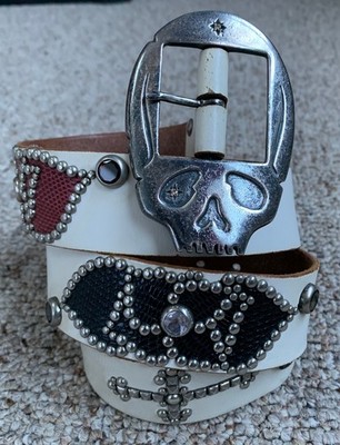 Eyefunny Diamond Studded Skull Western Leather Belt