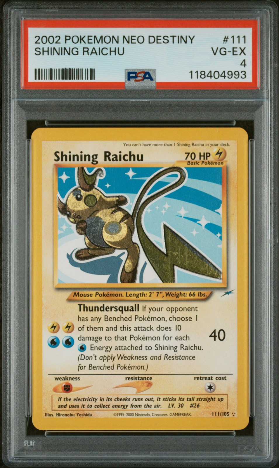 2002 Pokemon #111 Shining Raichu Neo Destiny /105 PSA 4