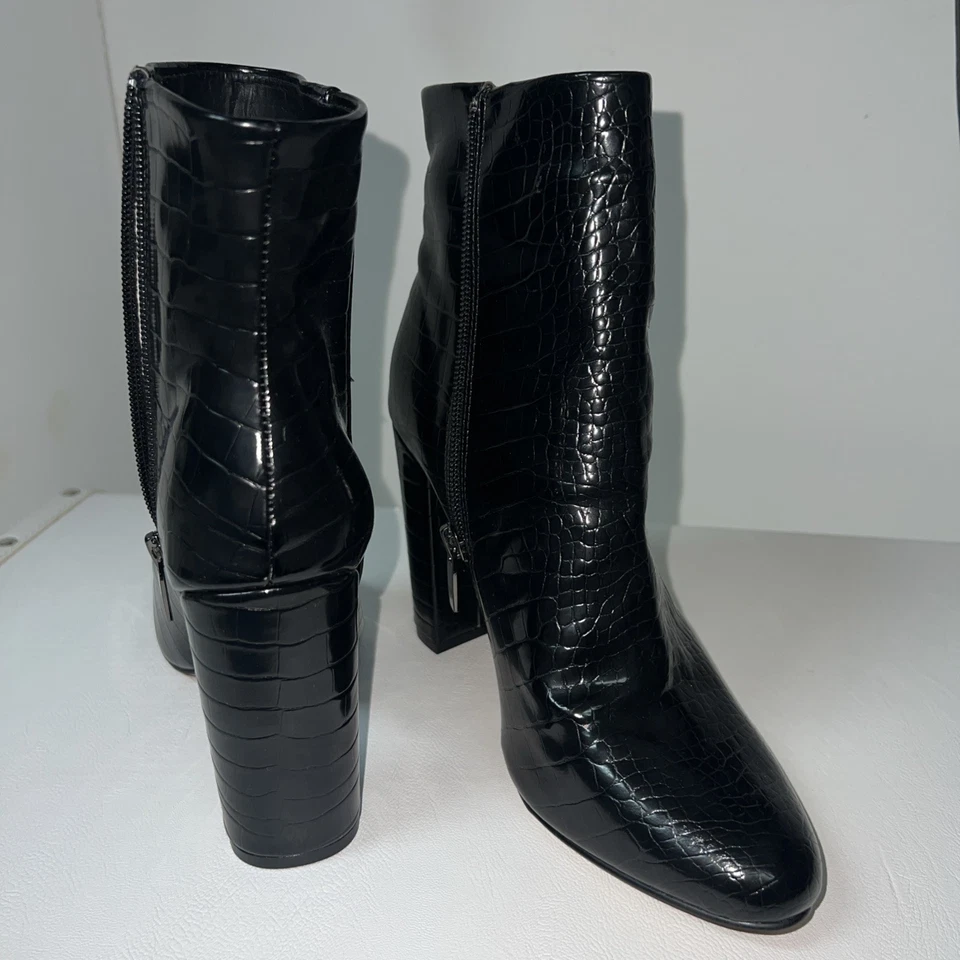 J. Renee Retro Negro Cuero Tobillo Serpiente Mujer Botas Talla 7,5 Foto 4 de 4