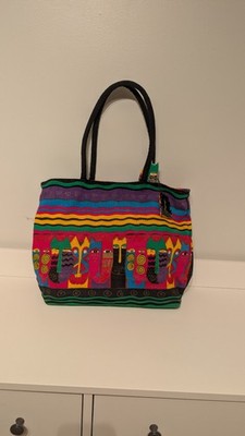 Laurel Burch Cat Tote Bag Extra Large ~ Cats Stripes Charms ~ 21 x 14 x 8 ~
