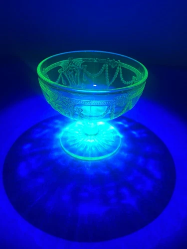 Green 1920s U.S. Glass Uranium Sherbet Goblet No Chips or Cracks!