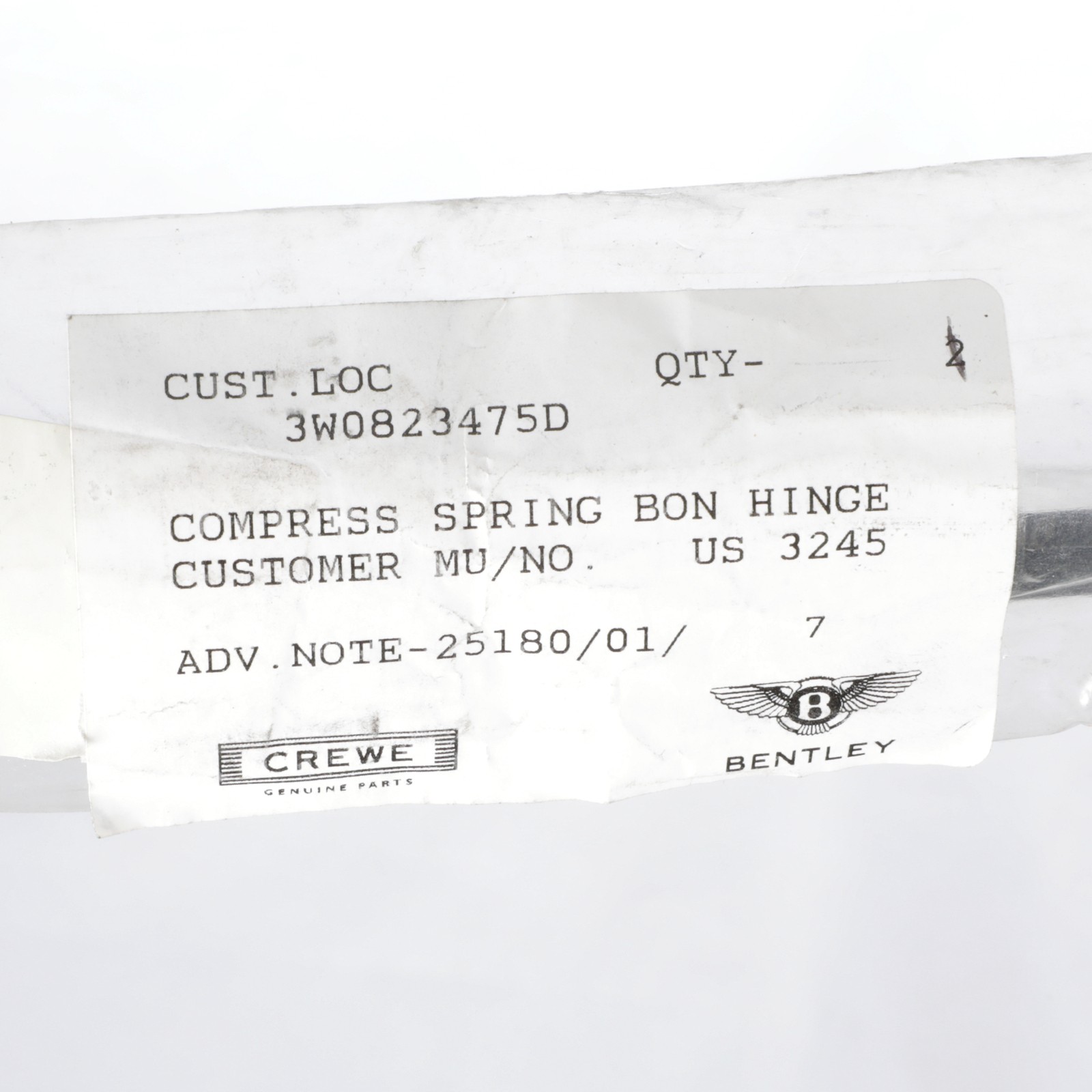 Bentley Continental Shock absorber spring P/N 3W0823475D