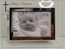 New Babys Baptism Glass Mirror Tabletop Malden International 4"x 6" Photo Frame