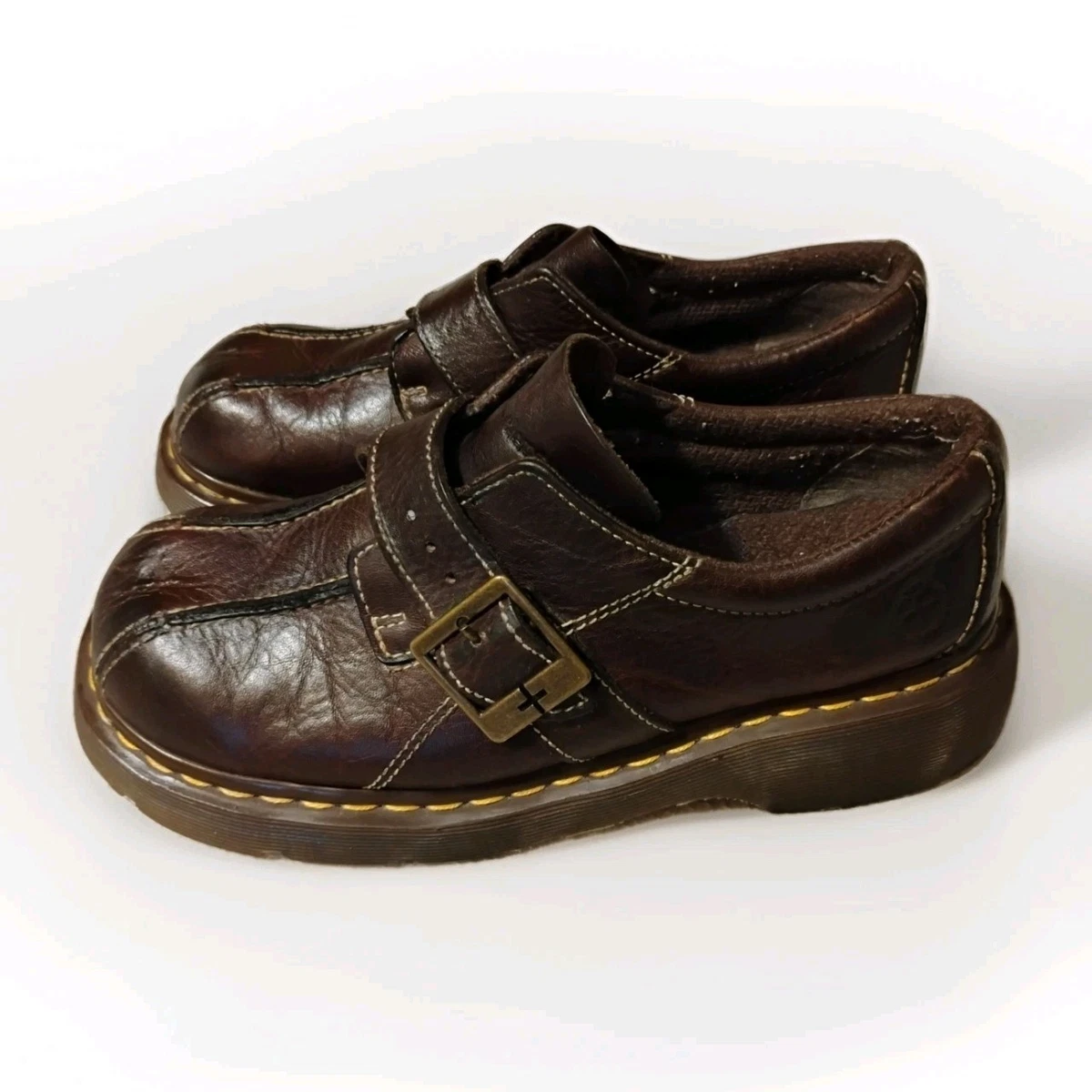 VINTAGE Dr Martens Gaucho Leather Shoes Brown Monk Strap Oxford Buckle Y2K M5 W6 Vintage MIE Dr. Martens Lace-up Double Buckle | Mercari main image 4