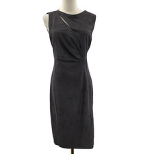 ELIE TAHARI SZ 8 M grey ruched cutout faux suede sleeveless dress B92