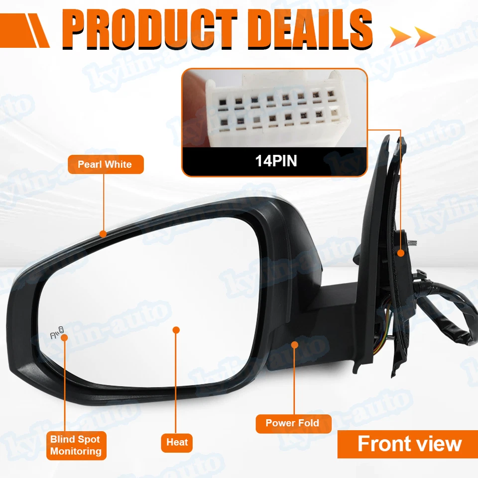 Левое жемчужно-белое зеркало с камерой слепое пятно 14 контактов для Toyota 4Runner 2014-23 - Изображение 3 из 4