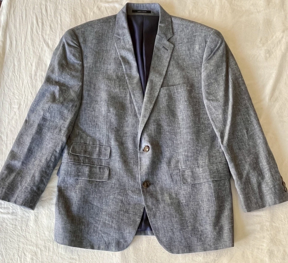 Blazer Bar III Traje Chaqueta Abrigo Deportivo Mezcla de Lino Texturizado Azul Brezo Sin Usar Foto 3 de 4