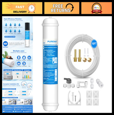 Inline Water Filter for Refrigerator & Ice Maker, 1/4'' Push Connect, Post Carbon