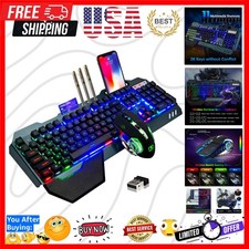 Wireless Gaming Keyboard and Mouse,Rainbow Backlit Rechargeable Keyboard Mous...