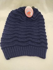 Slouch Hat Winter Baggy Ski Beanie Floppy Stocking Cap Navy Blue Knit Men Women