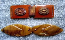 Two Art Deco belt buckles two part celluloid BAA NO US IMPORT FEE