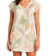 Tahari Linen shift dress medium tropical orange palm print
