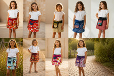 Wholesale Job Lot 20 Girls Reversible Skirts Cotton Adjustable Waist Detachable