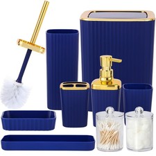 Bathroom Accessory Set,9 Pieces Navy Blue Bathroom Accessories Set with Trash...