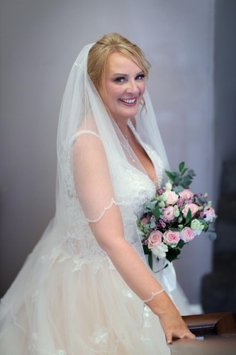Wedding Dress Size 16 White/Light Ivory Lace Fitted Top Satin Waistband - Picture 3 of 16