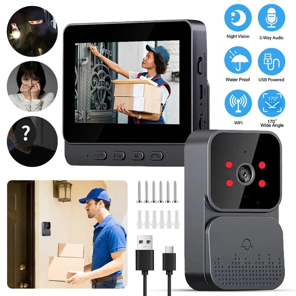 Wireless Video Doorbell Security Camera Ring Door Bell /W Screen Intercom