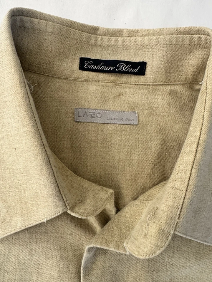 Lazo Mezcla Cachemira Abotonada Para Hombre 2x Beige Tostado Hecho en Italia L/S ✅Talla Foto Foto 3 de 4