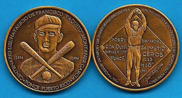 PAQUITO MONTANER PONCE Puerto Rico Medalla Baseball Beisbol coin token BZE