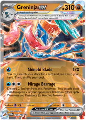 GRENINJA EX 106/167 TWILIGHT MASQUERADE POKEMON (DOUBLE RARE, NM