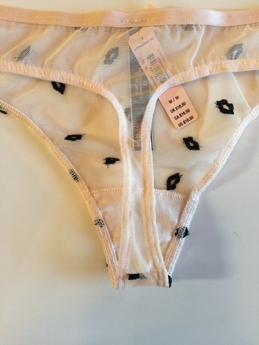 Victorias Secret Sexy Sheer Pink Embroidered Lips Thong Panties Size S-M-L NWT - Picture 9 of 12