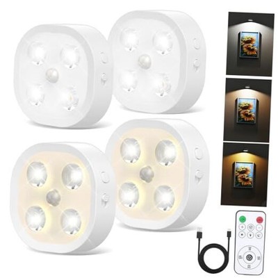 Rechargeable Puck Lights with Remote, 1500mAh Rechargeable Motion Sensor 4 PCS