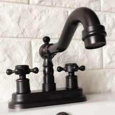 Black Oil Brass 4" Centerset Bathroom Two Holes Basin Faucet Sink Tap shg075
