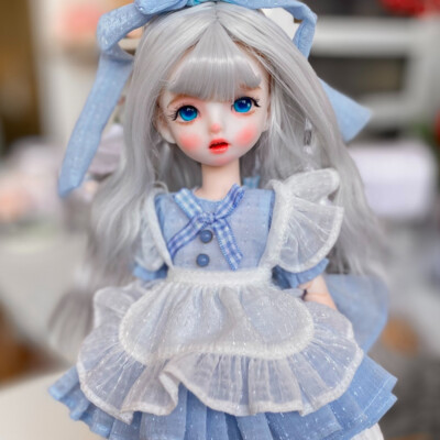 1/6 BJD Doll Cute Girl with Blue Dress Fashion Clothes Children's Assembled Toys