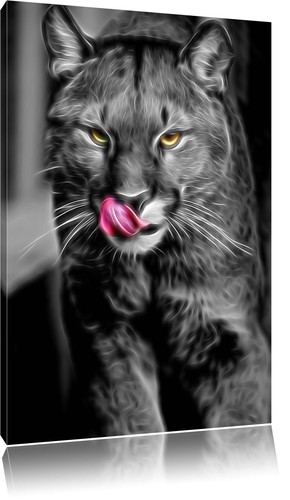 Graziosa Puma Nero/Bianco Quadro su Tel Decorazione Parete Artistica