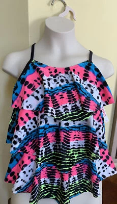 Nwt Justice Girls High Neck Tie Dye Tierred Tankini Size 8 Swimsuit Top ! - Image 1 of 3