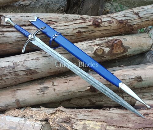 Viking Sword, 40-Inch Damascus Steel, Full Tang with Blood Grooves, Scabbard - Picture 4 of 7