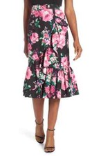 Eliza J Floral Print Ruffle Women Pencil Midi Skirt Black Multi Size 14W NWT