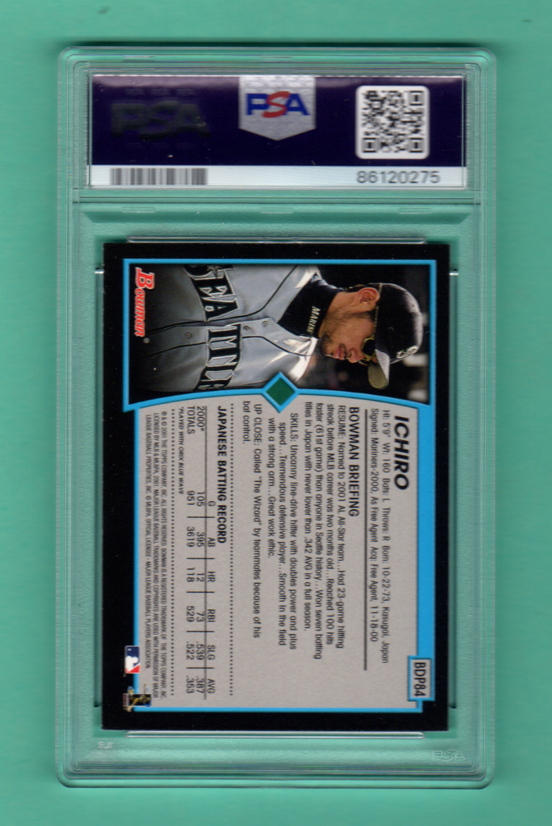 2001 BOWMAN DRAFT ICHIRO RC PSA 10 イチロー 2001 Bowman Draft Picks #84 Ichiro Suzuki Rookie - PSA 10