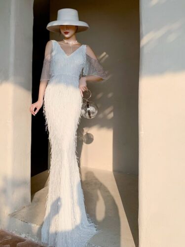 Elegantes langes Pailletten-Abendkleid mit V-Ausschnitt Neu schulterfrei Abend Partykleid - Bild 29 von 29