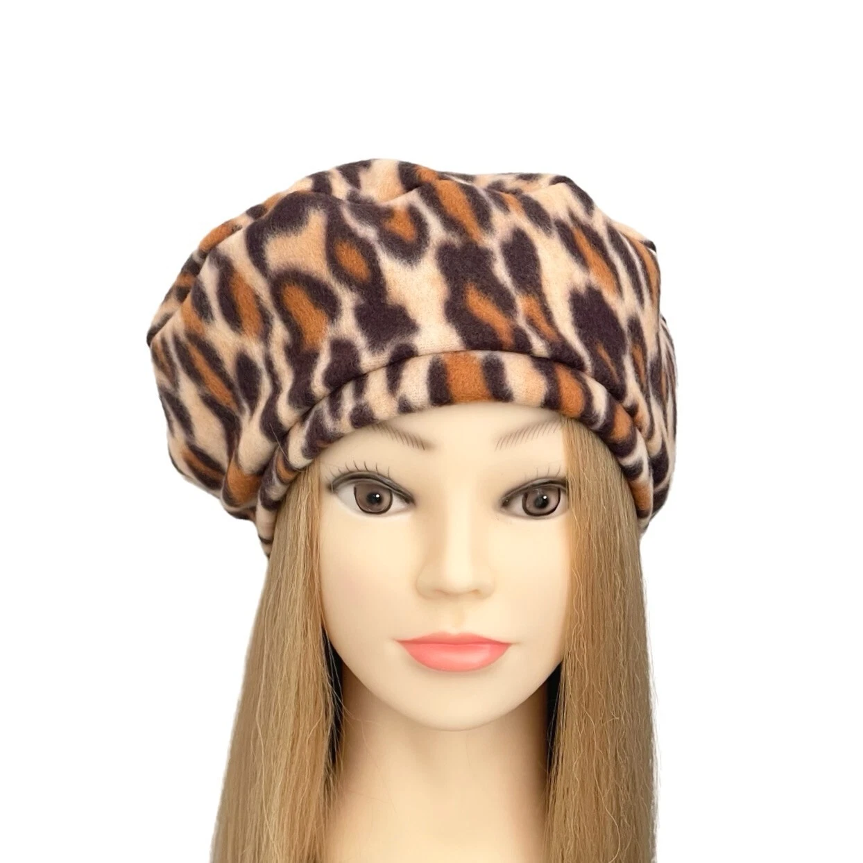 Brown Leopard Print Winter Beret Hat 1930s Vintage Hat Retro Fashion Fleece Hat