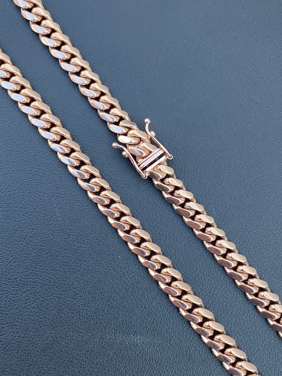 Mens Real Solid 14k Rose Gold Miami Cuban Link Chain 6mm 69g Italy 24