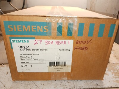 NEW SIEMENS HF261 30 AMP 2 POLE SAFETY SWITCH DISCONNECT 600V VDC NEMA 1 INDOOR
