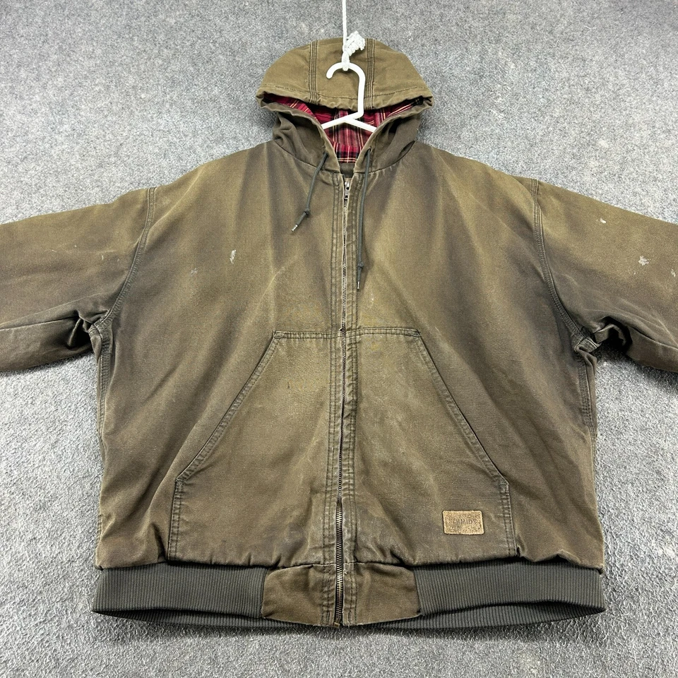 Schmidt Jacket Mens L Green Flannel Lined Hooded Workwear Duck Canvas Sun Faded - Image 3 of 4