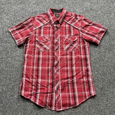 Ely 1878 Pearl Snap Western Shirt Mens Size Medium Short Sleeve Red Black Rodeo