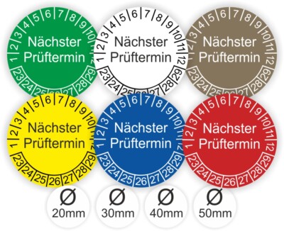 Prüfplaketten Nächster Prüftermin UVV DGUV Ø:20-50mm UV-RESISTENT-KRATZFEST B36