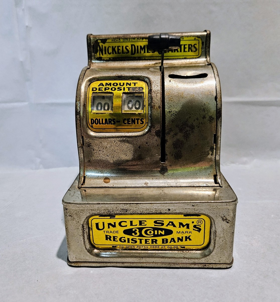 Vintage Uncle Sam 3 Coin Register Cash Metal Bank! | eBay