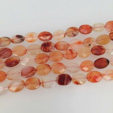 Carnelian faceted flat oval beads 10x14mm. Natural gemstone beads. Full strand
