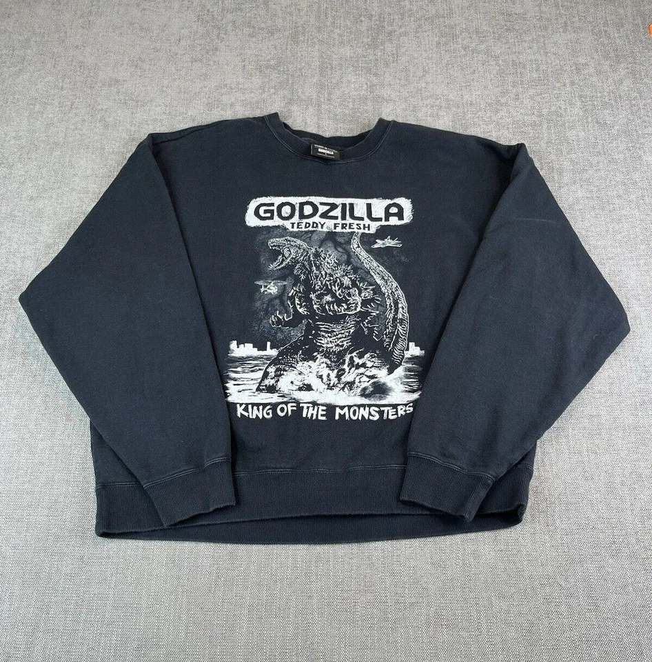 Teddy Fresh X Godzilla Suéter Hombres L Negro Crew King Of Monsters Sudadera Raro Foto 2 de 4