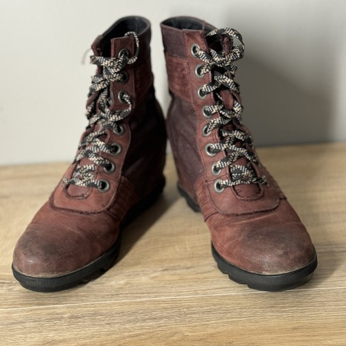 Sorel Boots Women 7 Cattail Brown Leather Lexi Wedge Ankle Boot Grunge Casual - 第 5/12 張圖片