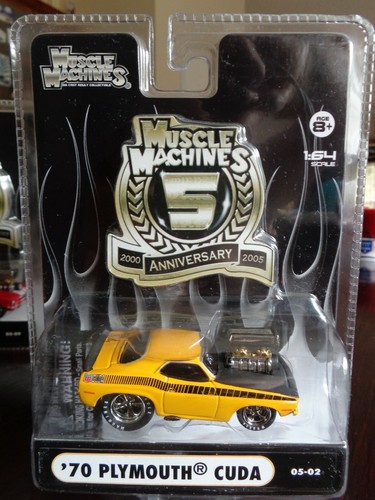 1970 PLYMOUTH AAR 'CUDA YELLOW MUSCLE MACHINES 5TH ANNIVERSARY 1/64 BARRACUDA - Picture 2 of 11