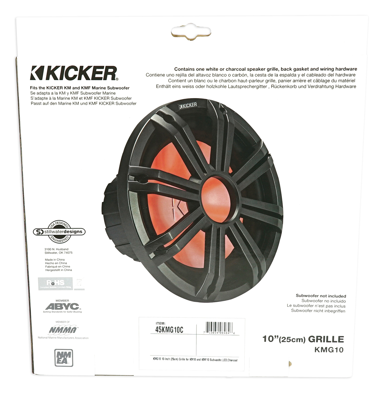 Сабвуфер KICKER 45KMF104 10-канальный Морской сабвуфер Угольная решетка со светодиодами Пульт дистанционного управления