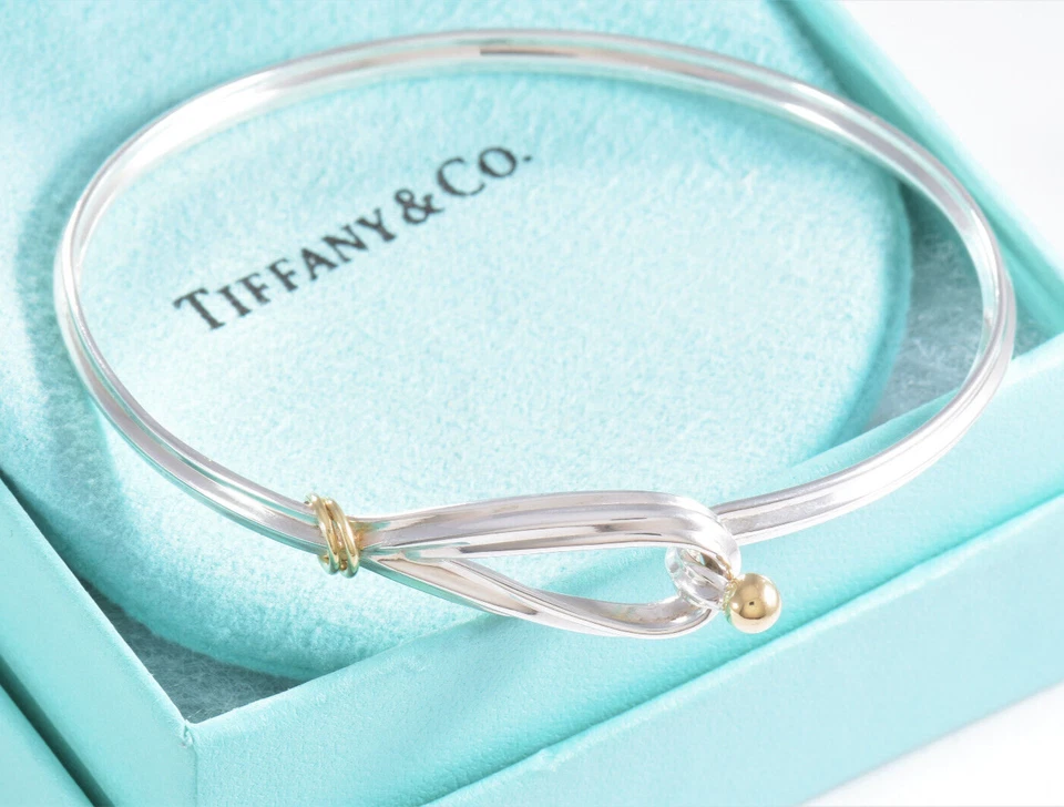 Tiffany & Co Silver 18K Yellow Gold Ball Rope Hook Loop 7" Bracelet in Pouch - Image 4 of 4