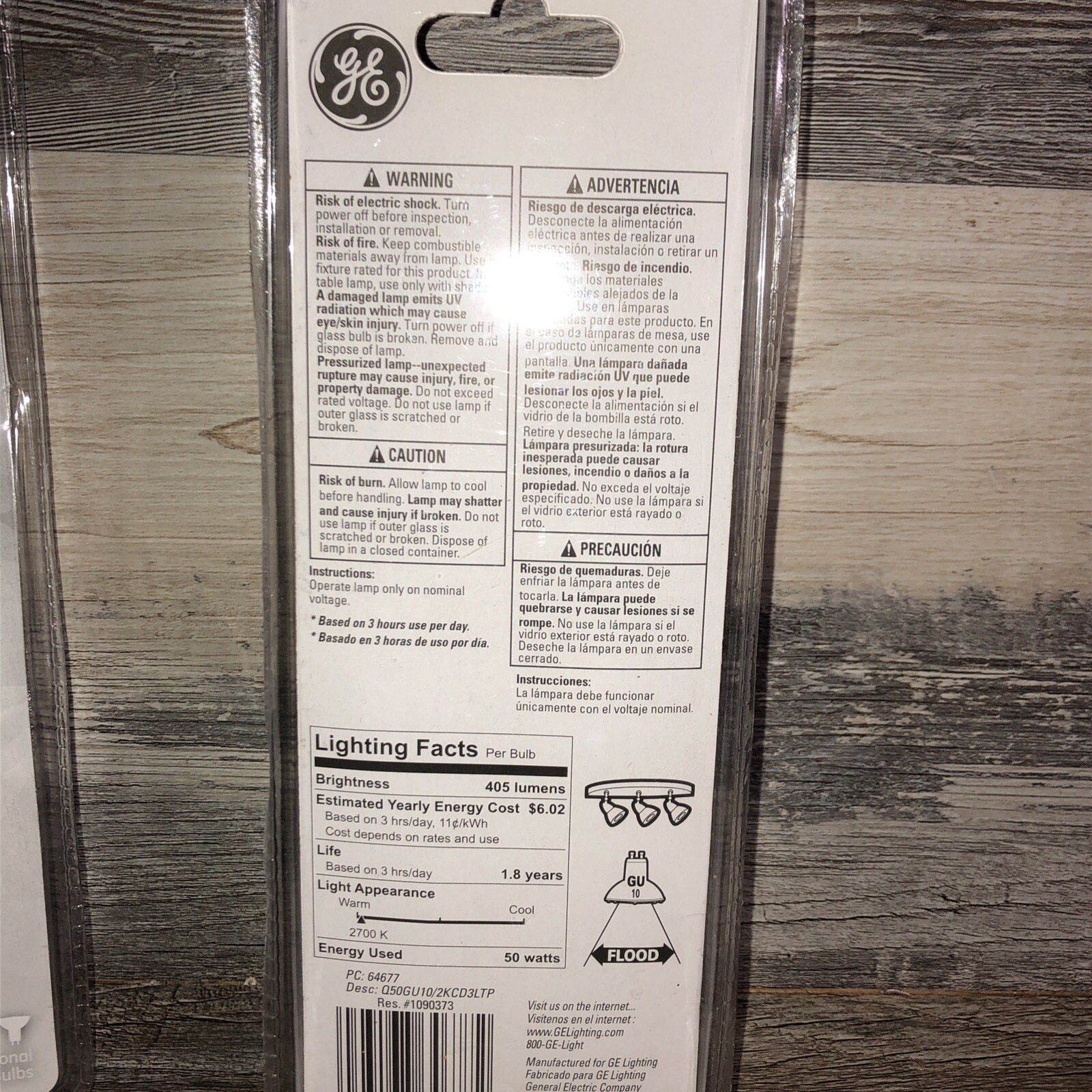 GE Halogen 50w Indoor Floodlight , 405 Lumens GU10 Base, 120v 2 Pack 6 Bulbs New